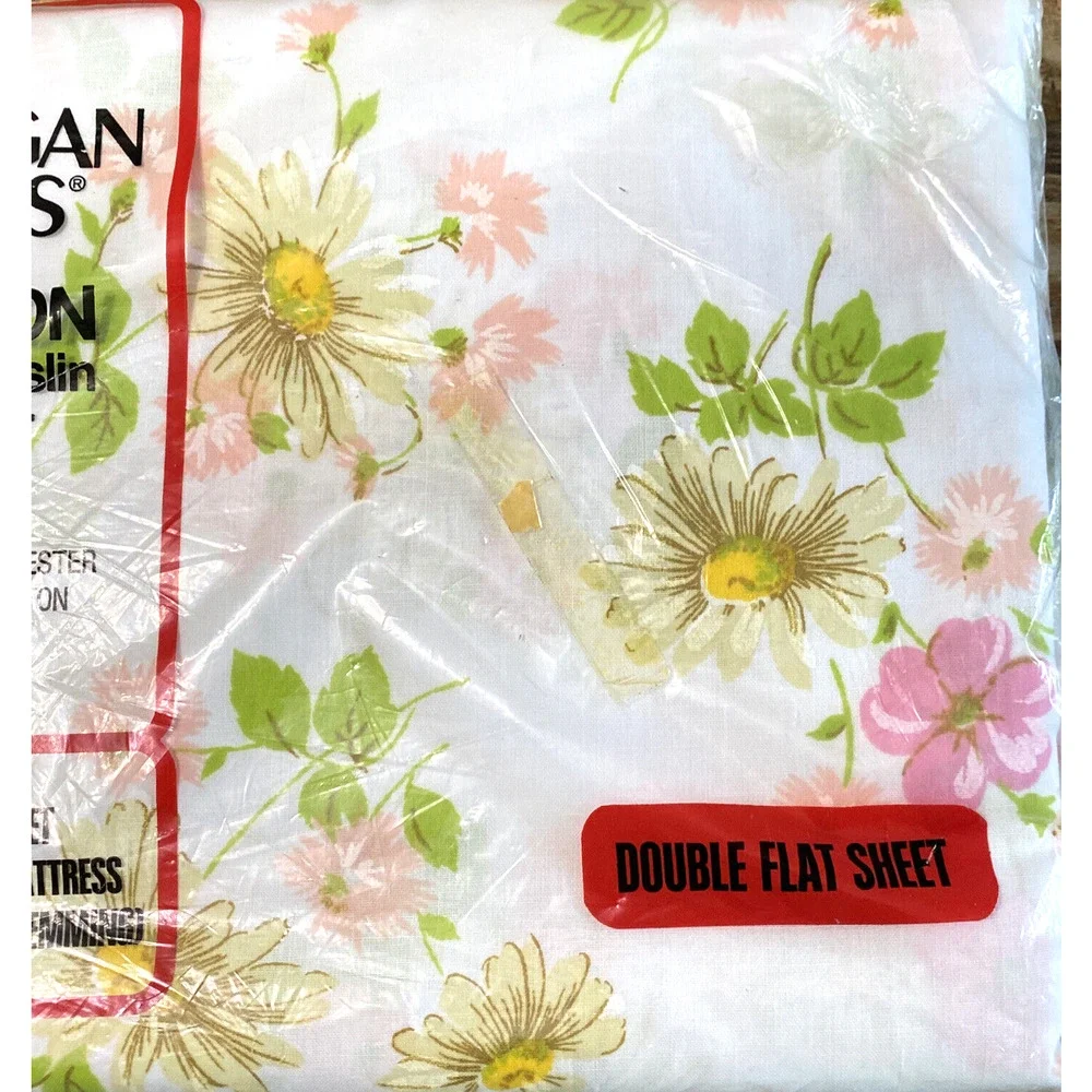 Vintage 1970s New Old Stock Morgan Jones Double Flat Sheet Flower Daisy Muslin
